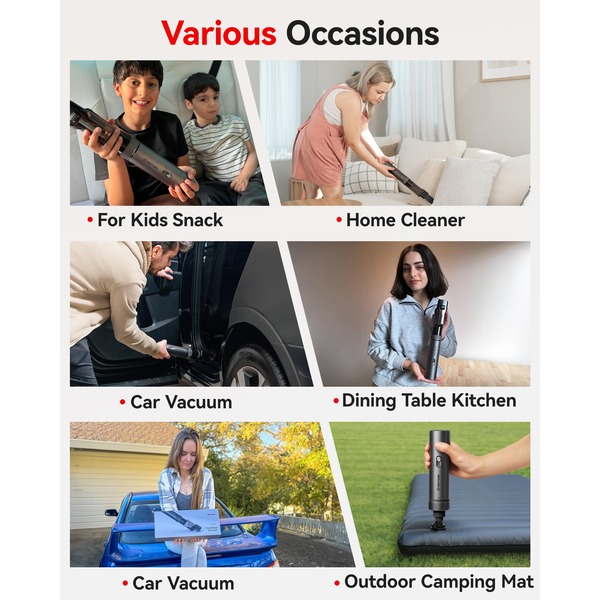 REDTIGER Cordless Car Vacuum Cleaner - 70 Min Runtime, USB-C Fast Charge