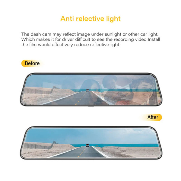 WOLFBOX 12-Inch Anti-Glare Film for Rear View Mirror Dash Cam
