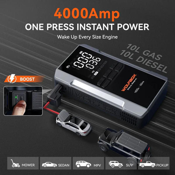 WOLFBOX MegaVolt 24Air 4000A Jump Starter Air Compressor 4-in-1  