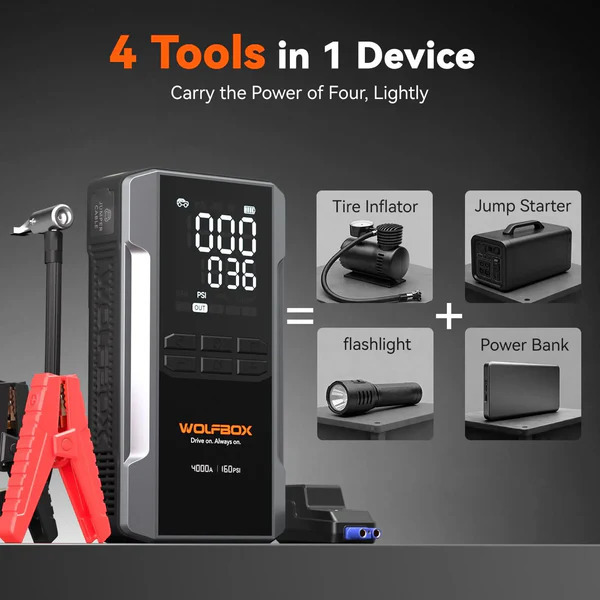 WOLFBOX MegaVolt 24Air 4000A Jump Starter Air Compressor 4-in-1  