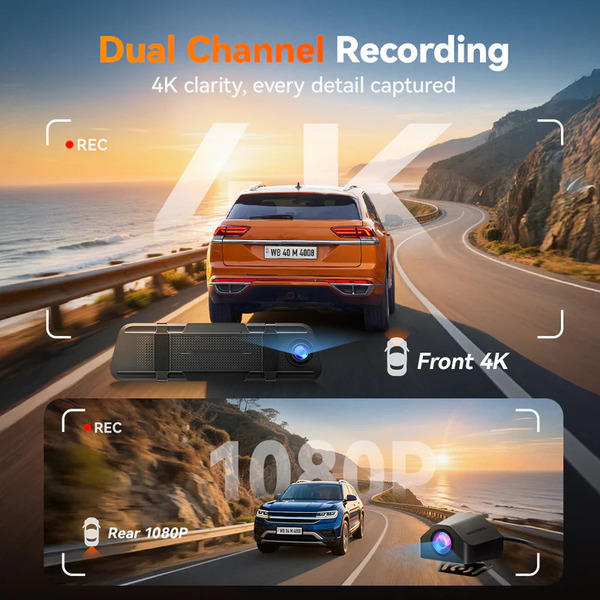 WOLFBOX M40 4K 10 Inch ADAS WiFi Touch Screen Mirror Dash Cam
