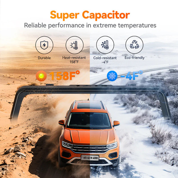 WOLFBOX M40 4K 10 Inch ADAS WiFi Touch Screen Mirror Dash Cam