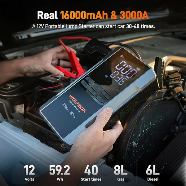 WOLFBOX MegaVolt16 Air 3000A Jump Starter with Air Compressor, USB Type-C  