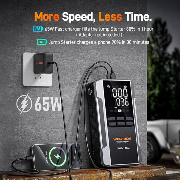 WOLFBOX MegaVolt16 Air 3000A Jump Starter with Air Compressor, USB Type-C  