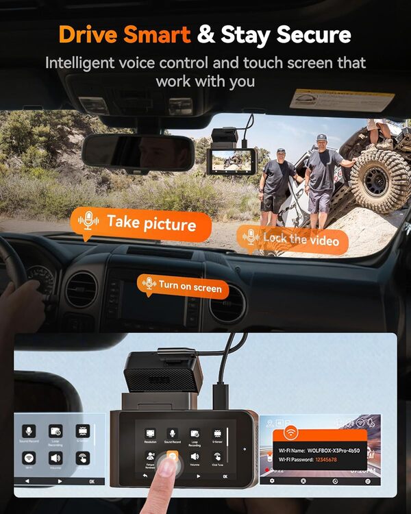 WOLFBOX X3 PRO 2.5K 60FPS Dash Cam, Front, Rear, WiFi, GPS, 64GB, Starvis 2