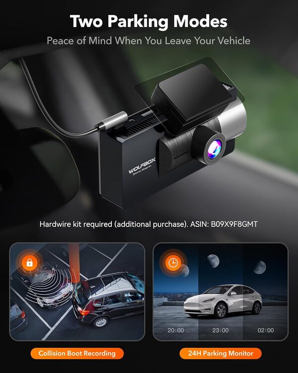 WOLFBOX i17 4K 3 Channel Dash Cam WiFi, GPS, 64GB Card and Night Vision