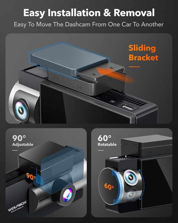 WOLFBOX i17 4K 3 Channel Dash Cam WiFi, GPS, 64GB Card and Night Vision