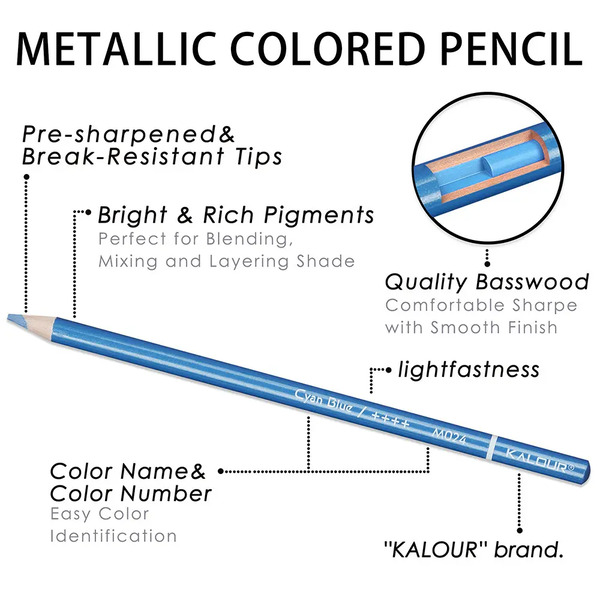 KALOUR 74 Metallic Color Pencil Tin Box Set - Perfect for Artists/Colorists