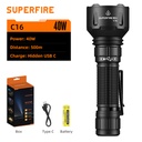 SUPERFIRE C16 Tactical Flashlight - 2700 Lumens, 40W Power, Type-C