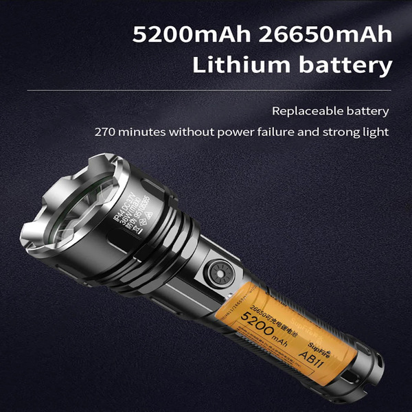 SUPERFIRE R3 Rechargeable LED Flashlight - 2700 Lumens, 36W, 5 Light Modes