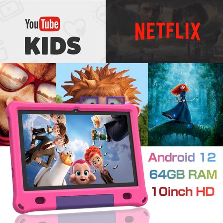 PRITOM Learning Kids Tablet 10.1" HD - 3GB RAM, 64GB Storage, WiFi - Pink