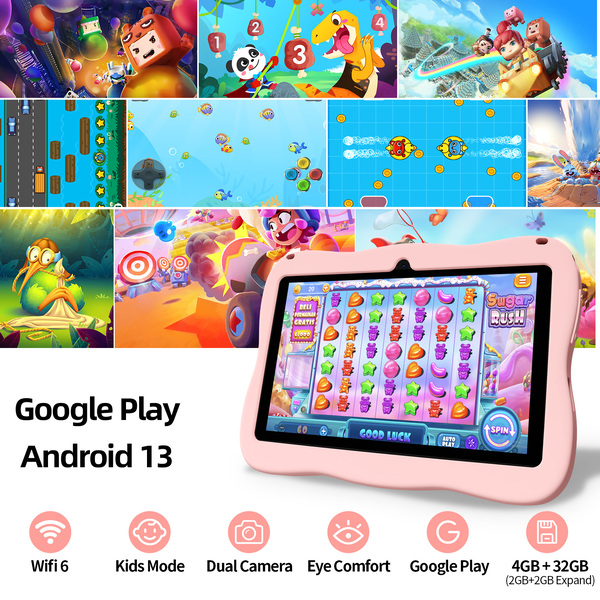 Pritom K7 Pro Astronaut Kids Tablet - 7" HD Android 13, 4GB RAM, 32GB ROM - Pink