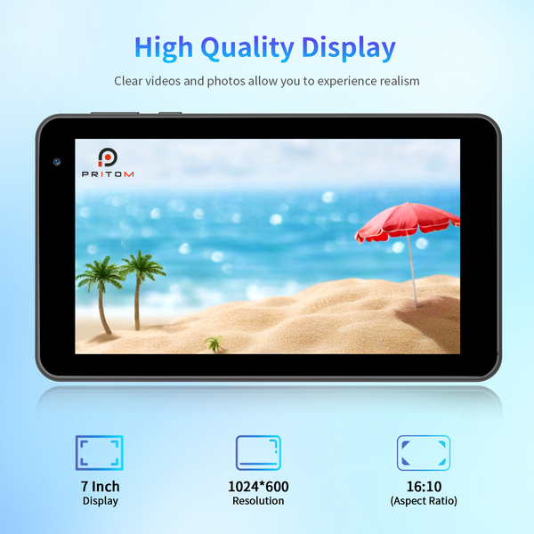 Pritom M7A 7" Smart Tablet - 3GB+9GB RAM, 32GB ROM, Wi-Fi6, Quad-Core CPU