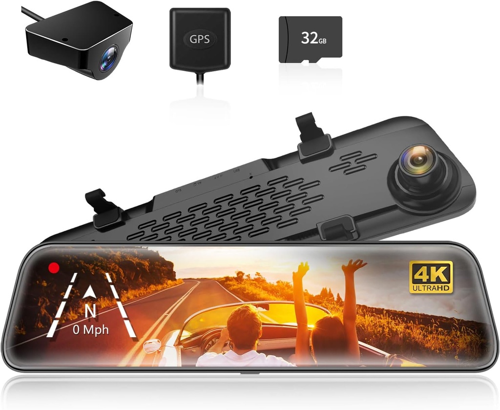 Wolfbox G840S 12" 4K Mirror Dash Cam Backup Camera Smart Rearview Mirror