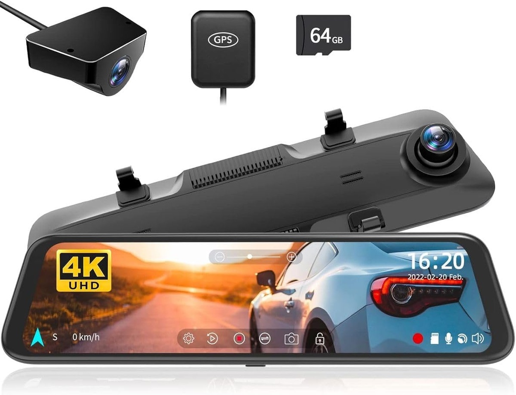 Wolfbox G850 12" 4K Smart Rear View Mirror Camera Dash Cam
