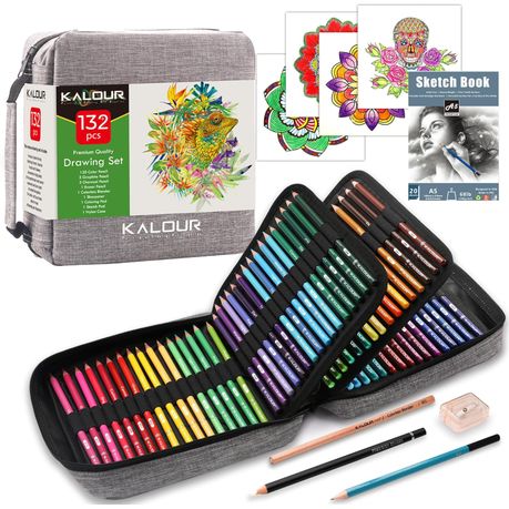 KALOUR 132 Color Pencil Set in Nylon Case - Complete Art Kit for Sketching