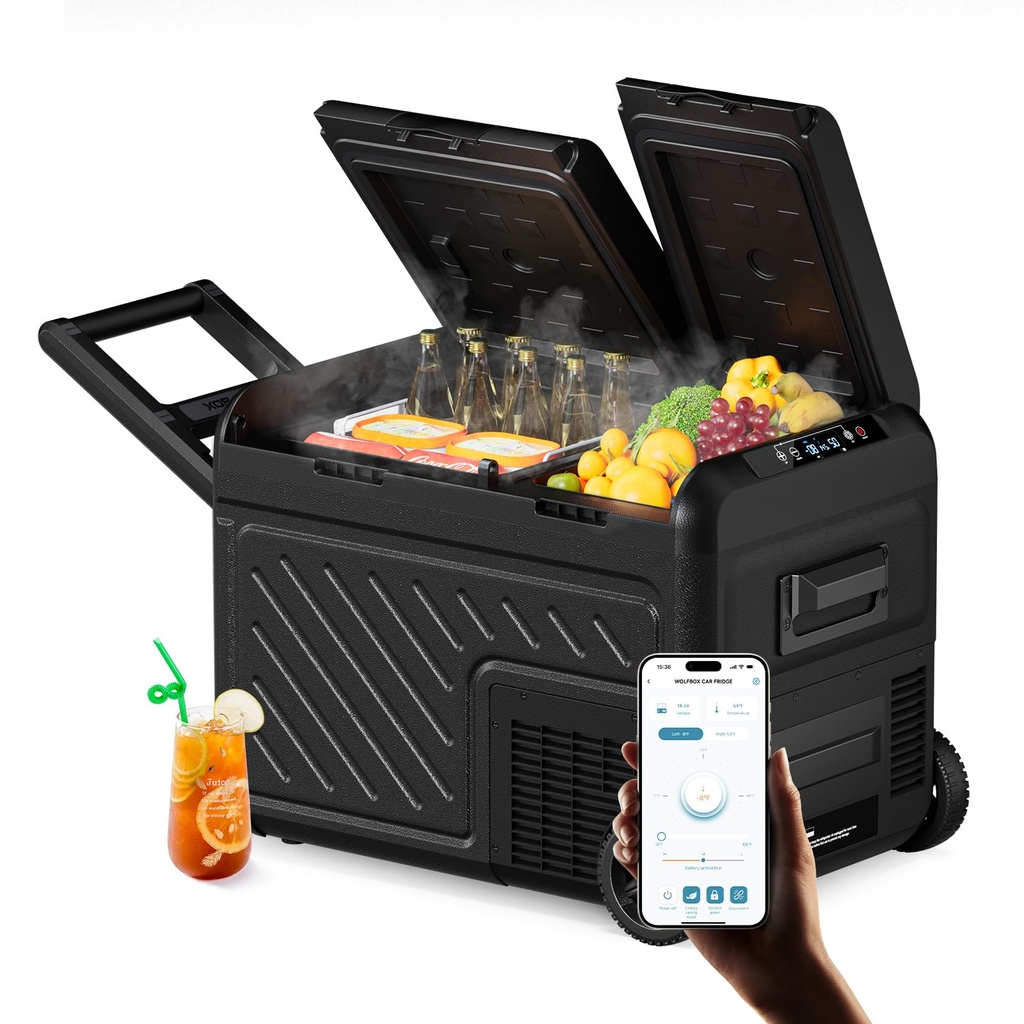 WOLFBOX 12V Car Fridge Freezer - 35L Dual-Zone Portable Electric Cooler