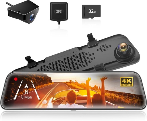 [5275] Wolfbox G840S 12" 4K Mirror Dash Cam Backup Camera Smart Rearview Mirror