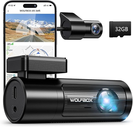 [5273] Wolfbox i05 4K Dash Camera with GPS WiFi UHD Dash Cam Front and Rear