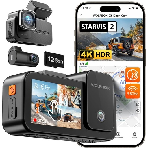 [6249] WOLFBOX X5 3 Channel 4K Dash Cam - STARVIS 2 IMX678, 4K+2.5K+1080P
