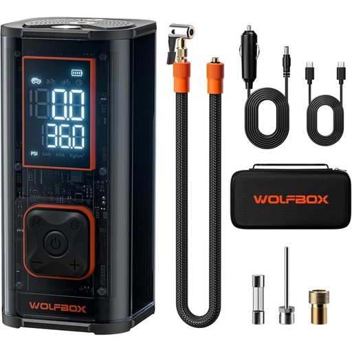 [6253] Wolfbox 12000mAh & 150PSI Heavy Duty Tire Inflator - Double-Cylinder 58LPM