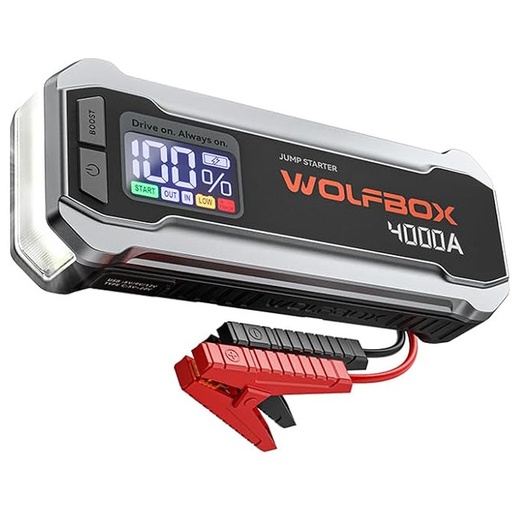 [6255] Wolfbox 4000A Jump Starter - 12V Car Battery Jump Starter, 65W Quick Charge