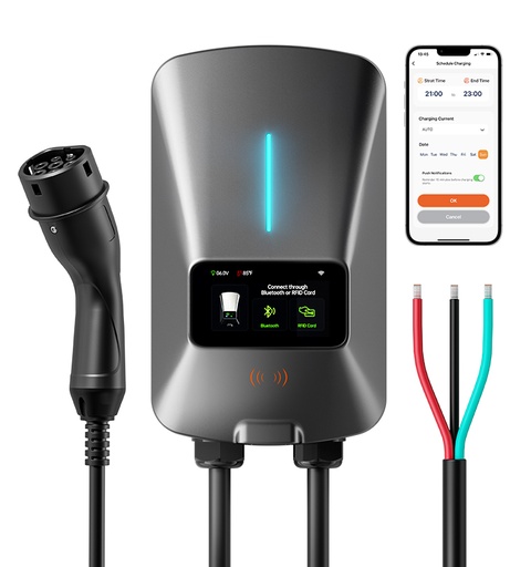 [6872] WOLFBOX 22kW 3-Phase Smart EV Charger - 7.6m Cable, 400V AC Wall-Mount