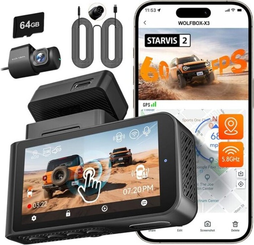 [7216] WOLFBOX X3 2.5K 60FPS Dash Cam with STARVIS 2 Sensor, GPS, Wi-Fi & ADAS