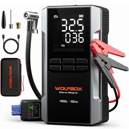 [7530] WOLFBOX MegaVolt 24Air 4000A Jump Starter Air Compressor 4-in-1  